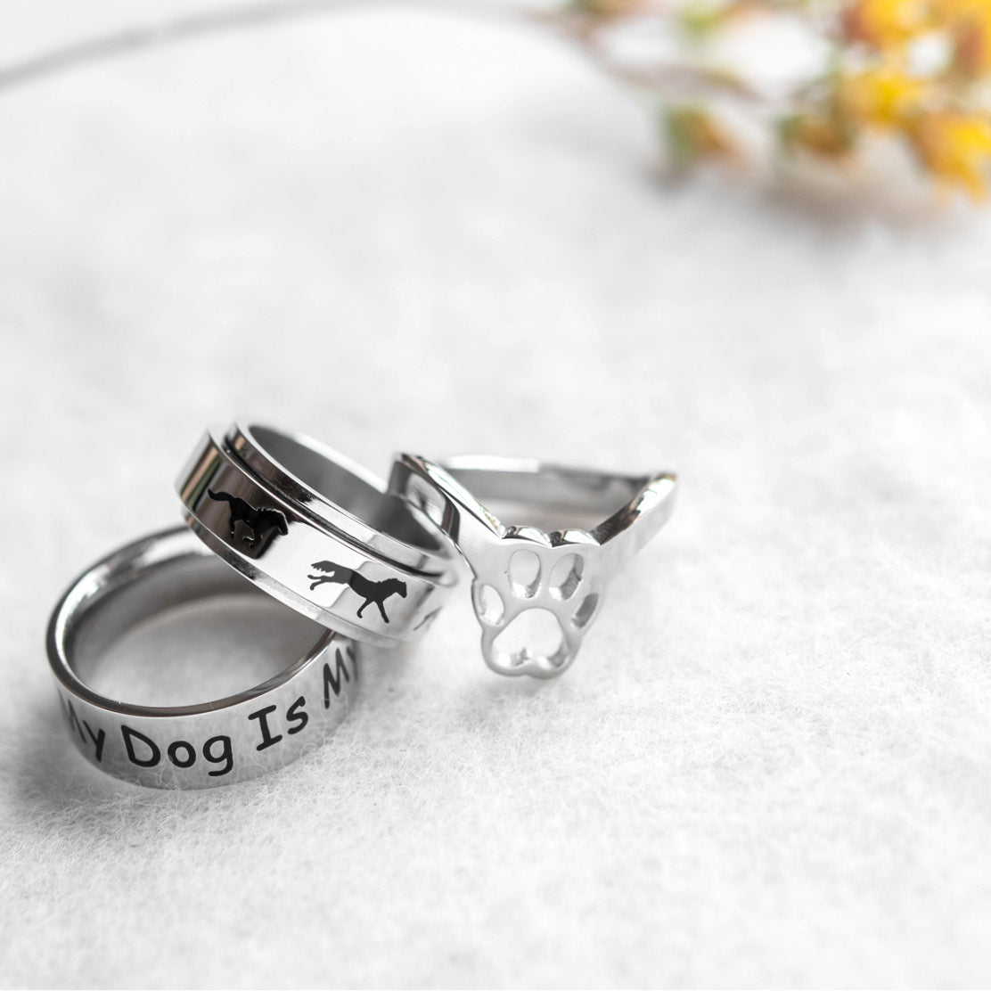 Paw Print Cut-Out Ring Dog Lover Gift Stainless Steel Jewelry for Women Girls