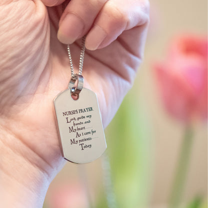 Nurse's Prayer Dog Tag Pendant Necklace Heartfelt Gift for Nurses Stainless Steel Jewelry for Women