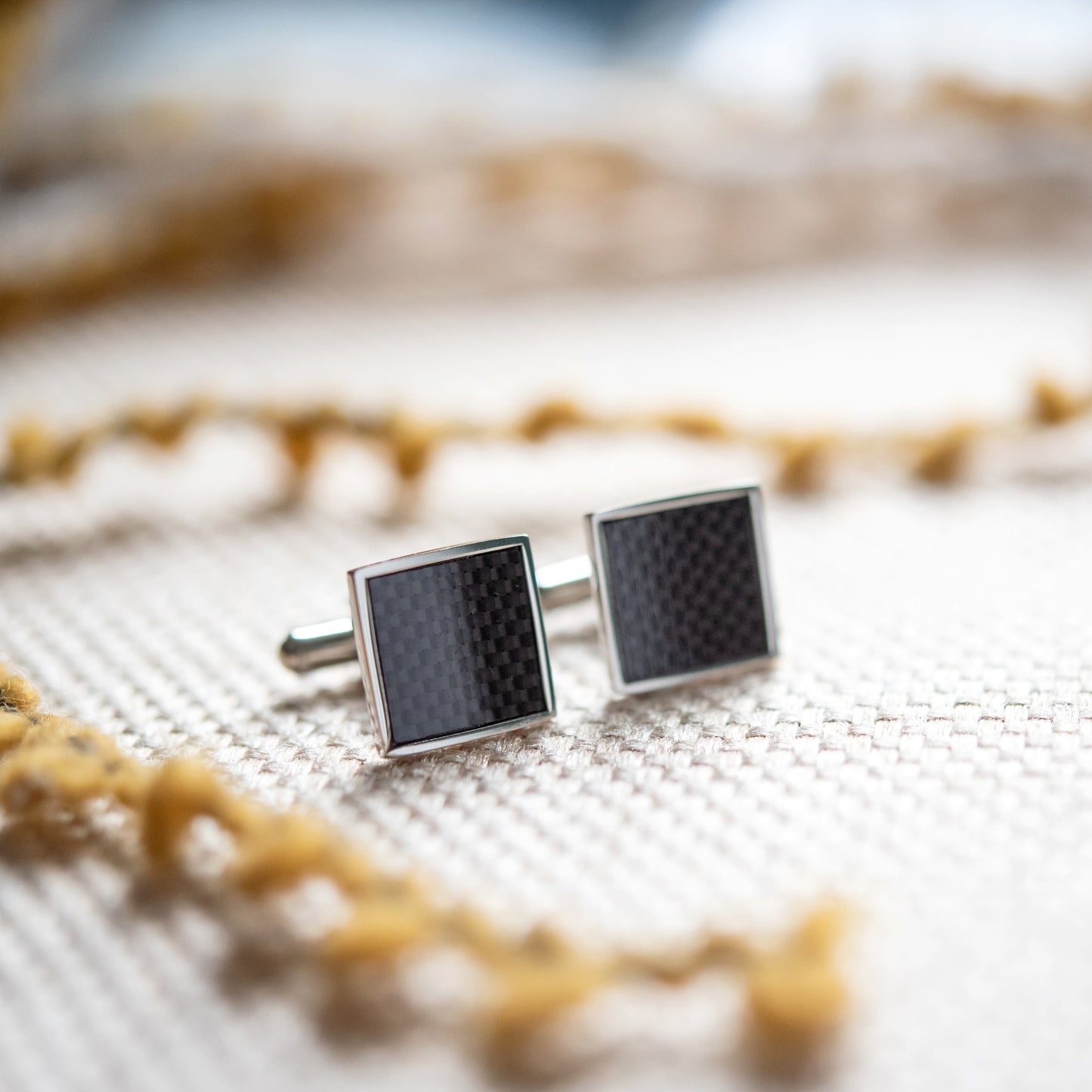 Carbon Fiber Square Cuff Links for Men Stylish Wedding, Anniversary, Birthday or Father's Day Gift