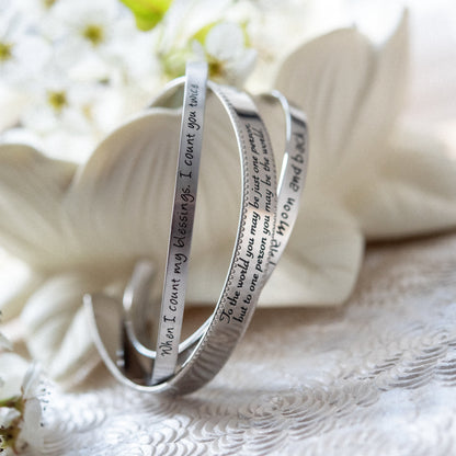 "Count My Blessings" Engraved Sentimental Religious Quote Stainless Steel Cuff Bracelet for Women Girls or Men