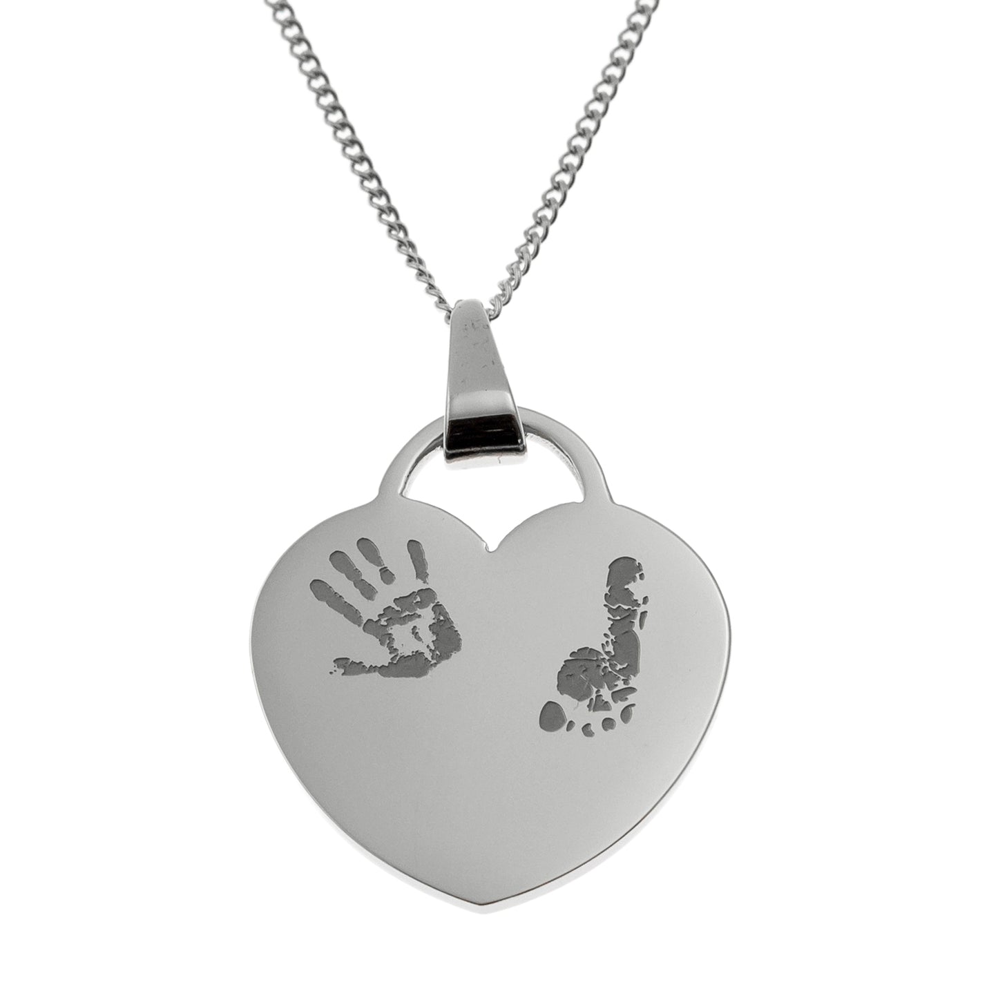 Stainless Steel Hand and Foot Print Heart Pendant Necklace - Sentimental Mother's Day or Birthday Gift for Mom