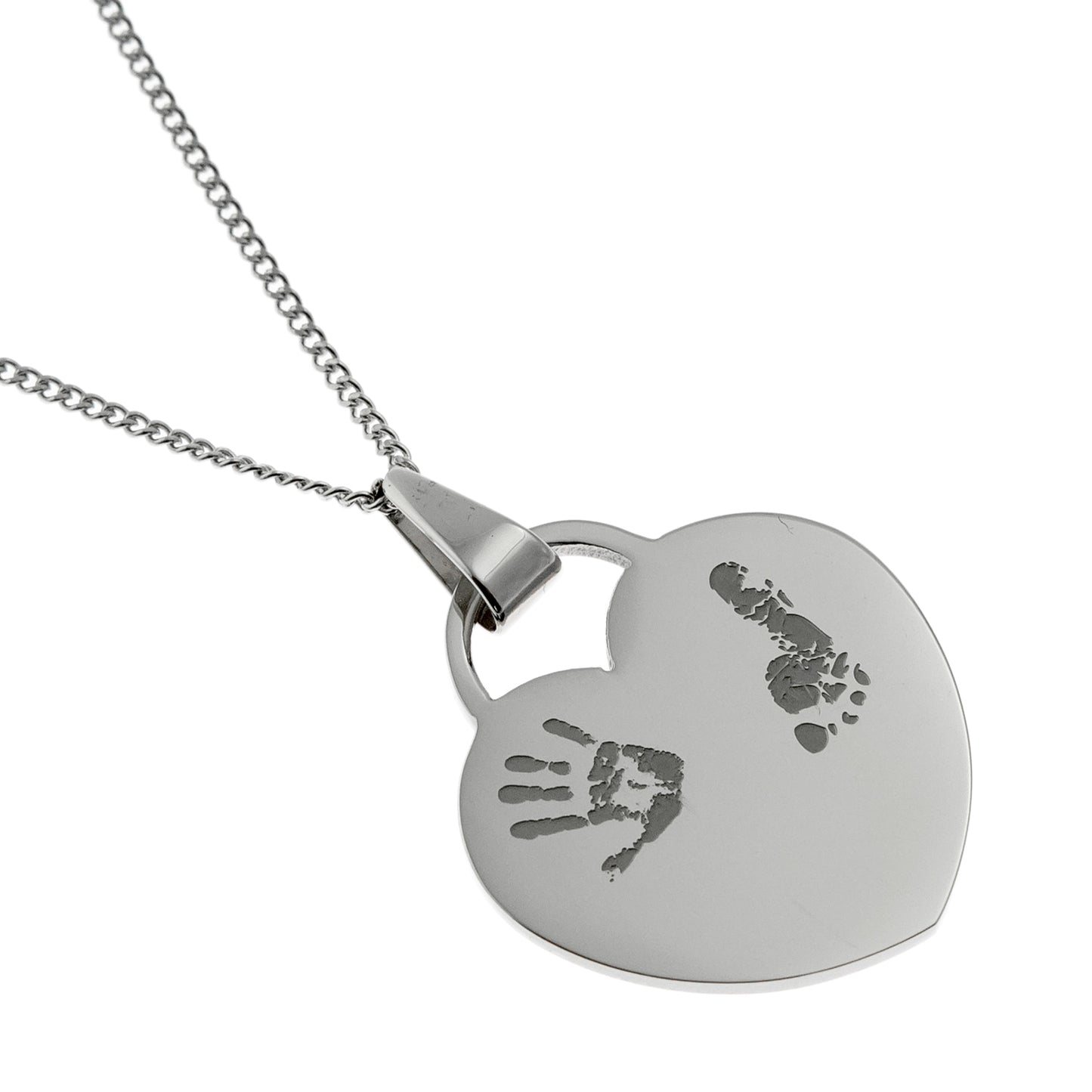 Stainless Steel Hand and Foot Print Heart Pendant Necklace - Sentimental Mother's Day or Birthday Gift for Mom