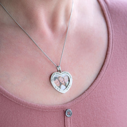 Personalized "My Favorite Place" Heart Photo Pendant Necklace in Stainless Steel