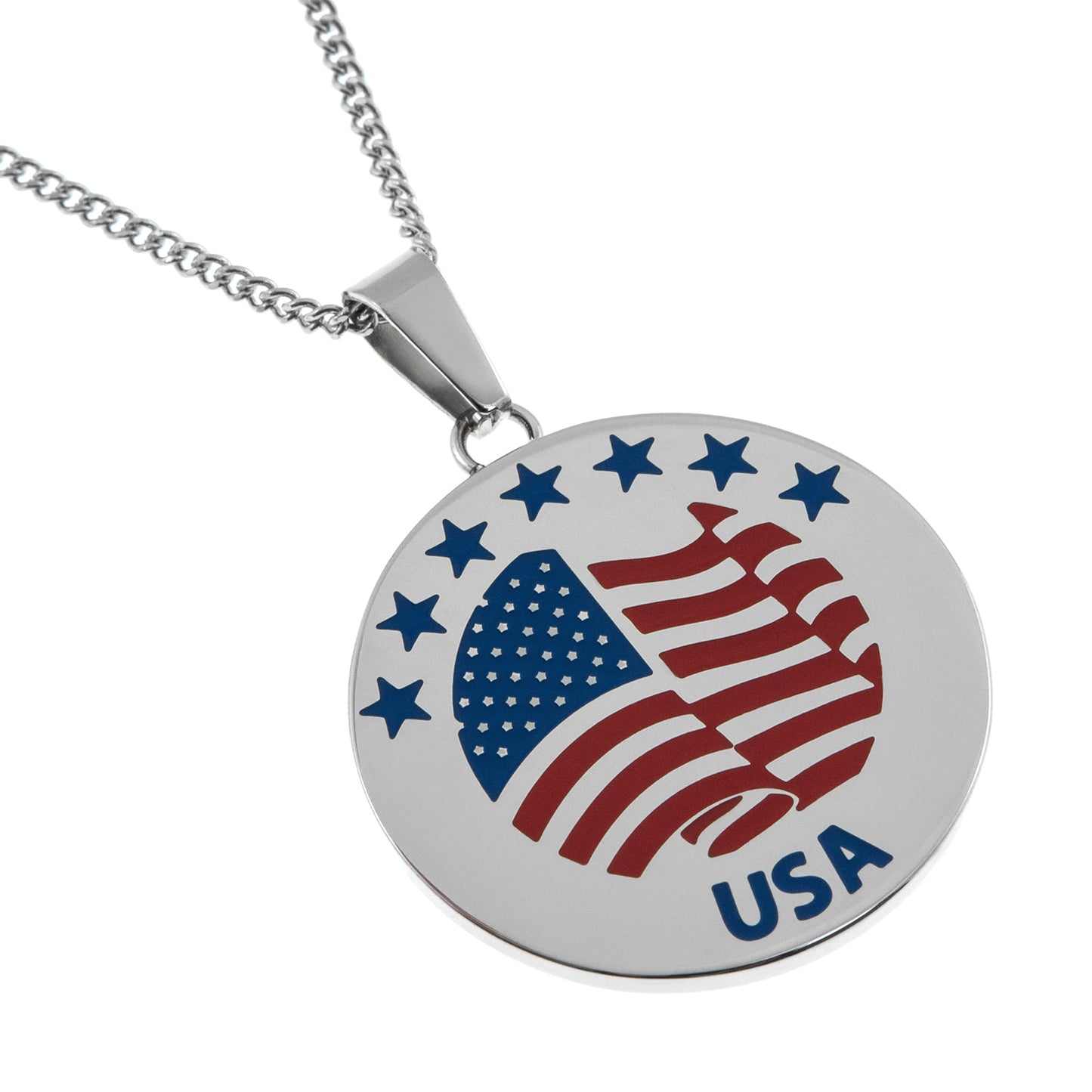 Patriotic Star and American Flag Disc Pendant Necklace - USA Pride Jewelry