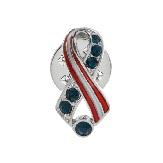 Patriotic American Flag Crystal and Enamel Ribbon Pin - Steel Plated Brass Lapel Pin