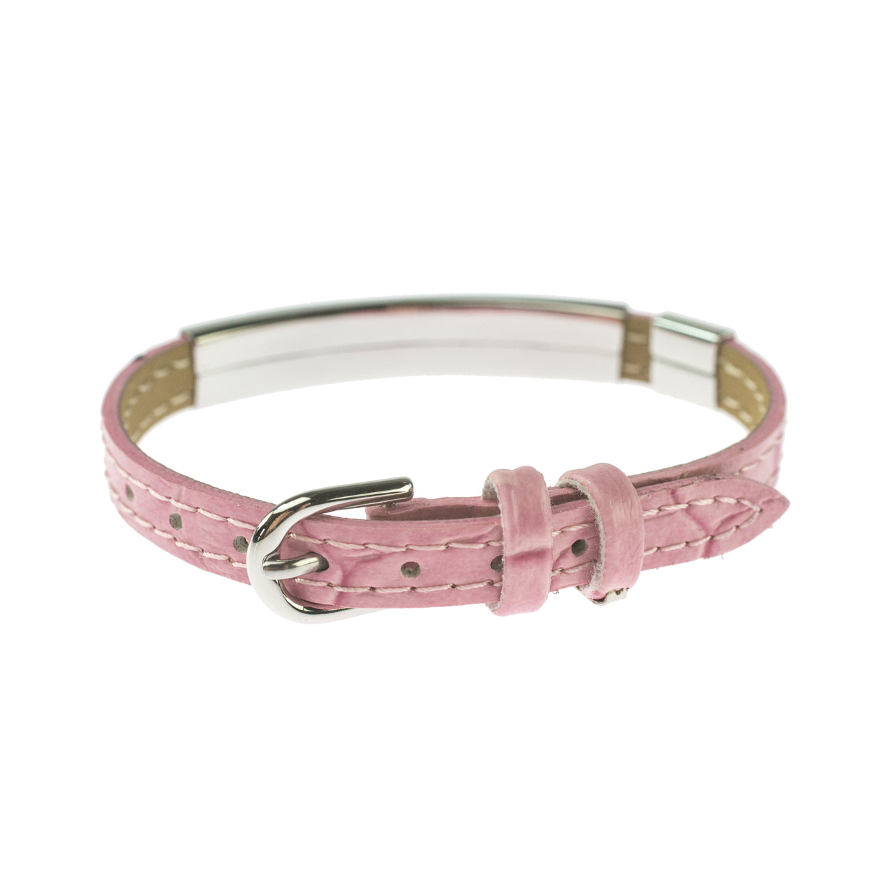 Pink Leather Strap Bracelet With "Expect Miracles" Engraved Plaque and Ribbon Charm