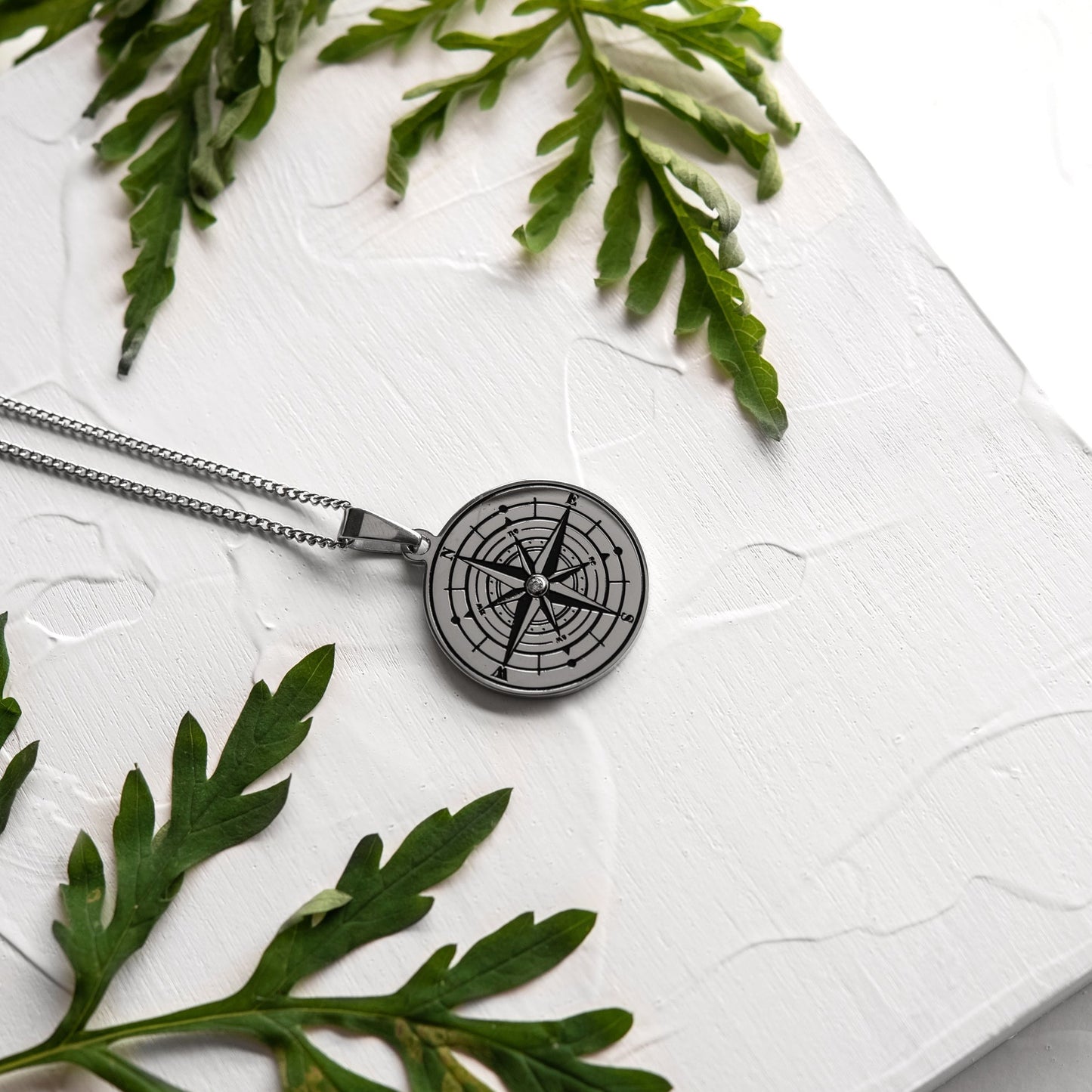 Stainless Steel Nautical Compass CZ Pendant Necklace - Unisex Symbol of Guidance & Protection Jewelry