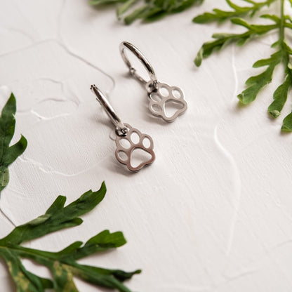 Dainty Steel Open Paw Print Hoop Earrings for Pet Lovers