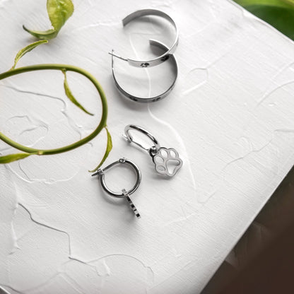 Dainty Steel Open Paw Print Hoop Earrings for Pet Lovers