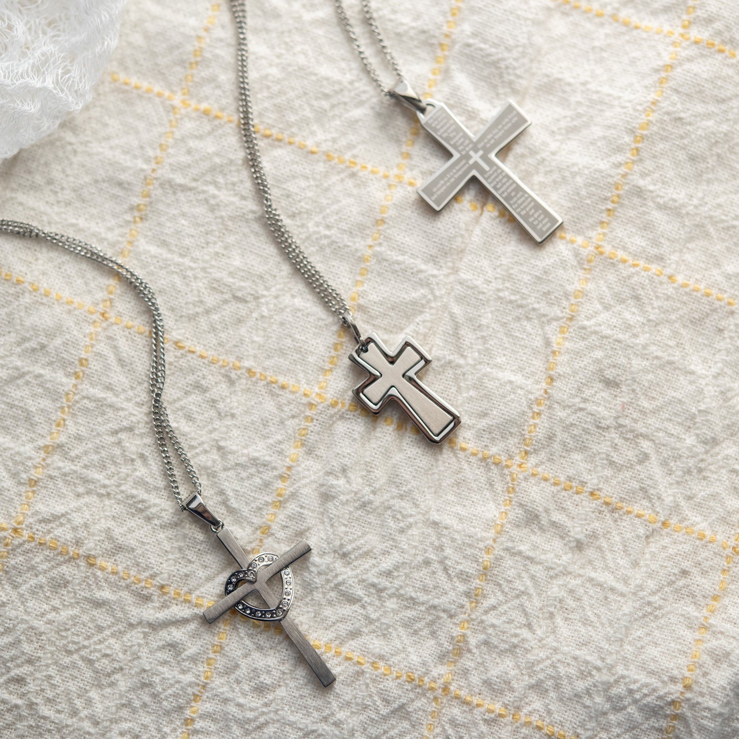 Stainless Steel Lord's Prayer Cross Pendant Necklace - Religious Jewelry Gift