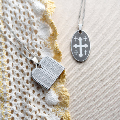 Ten Commandments Roman Numeral Pendant Necklace Religious Christian Gift for Easter or Communion Confirmation Stainless Steel Jewelry for Women Men