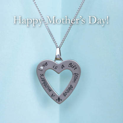 Stainless Steel Open Heart Mother's Love Pendant Necklace with Crystal