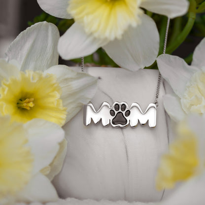 Stainless Steel Paw Print "Mom" Pendant Necklace - Perfect Gift for Dog Moms, Cat Moms & Pet Lovers