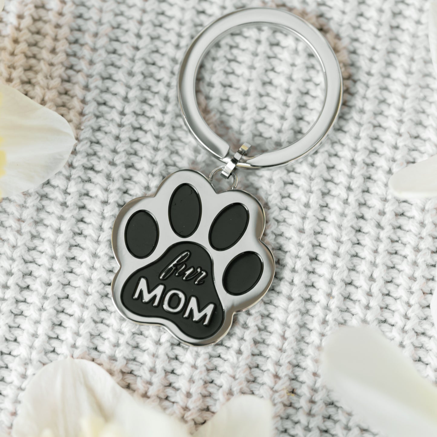 Fur Mom Paw Print Keyring - Stainless Steel Pet Memorial Keychain Gift