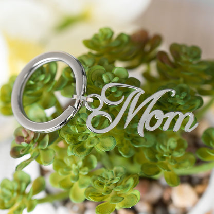 Stainless Steel "Mom" Script Letter Keyring - Sentimental Mother's Day or Birthday Gift