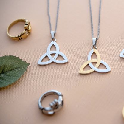 Celtic Trinity Knot Triquetra Pendant Necklace Stainless Steel Jewelry for Women or Men Irish Jewels