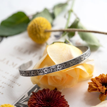 Floral Engraved Stainless Steel Cuff Bracelet for Maid of Honor - Wedding Gift from Bride