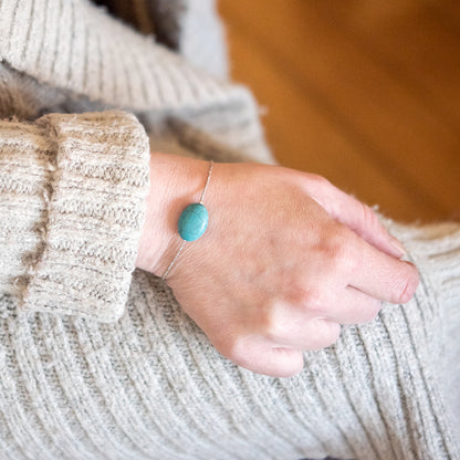 Genuine Turquoise Stone Friendship Bracelet in Stainless Steel