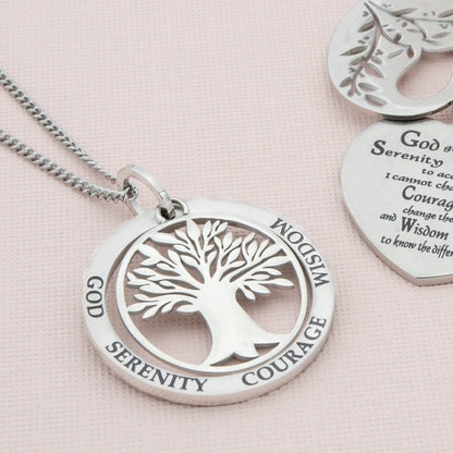 "God Serenity Courage Wisdom" Positive Words Encouragement  Family Tree Pendant Necklace Women's Jewelry