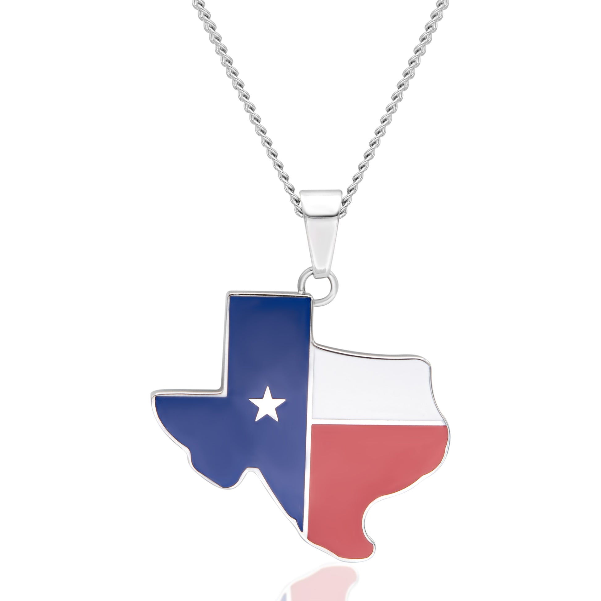 Texas State Map Outline Pendant Necklace with Lone Star and Flag Colors