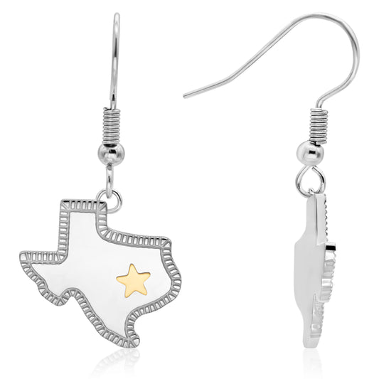 Texas Shape Earrings with Lone Star