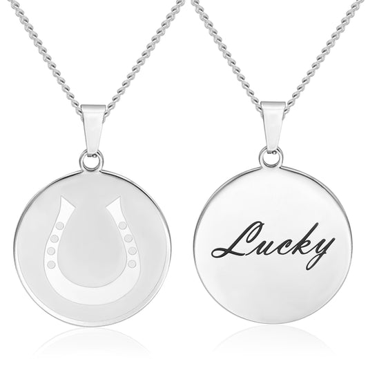 Lucky Horseshoe Stainless Steel Medallion Pendant Necklace  for Women or Men