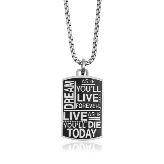 Inspirational "Dream Live" Engraved Stainless Steel Mini Dog Tag Pendant Necklace