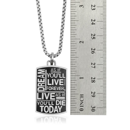 Inspirational "Dream Live" Engraved Stainless Steel Mini Dog Tag Pendant Necklace