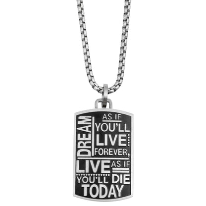 Inspirational "Dream Live" Engraved Stainless Steel Mini Dog Tag Pendant Necklace