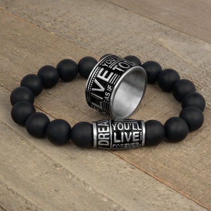 "Dream Live" Inspirational Stainless Steel Ring