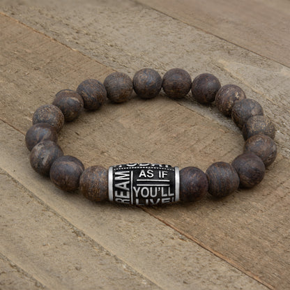 Genuine Bronzite "Dream Live" Inspirational Stretch Bracelet