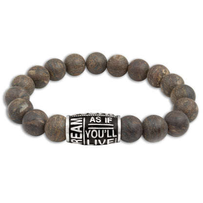 Genuine Bronzite "Dream Live" Inspirational Stretch Bracelet