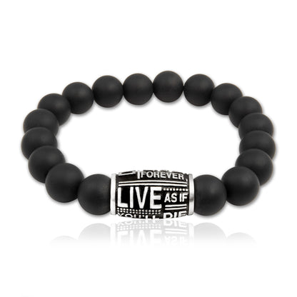 Genuine Black Onyx Inspirational "Dream Live" Stretch Bracelet for Men and Women