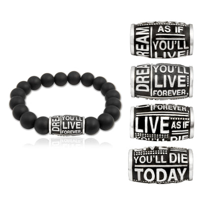 Genuine Black Onyx Inspirational "Dream Live" Stretch Bracelet for Men and Women