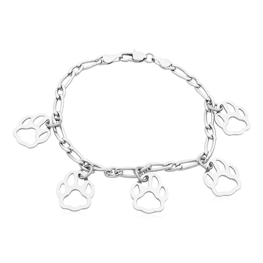 Steel Paw Print Charm Bracelet - Pet Lover Jewelry Gift