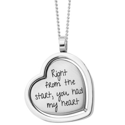 Stainless Steel "Right From the Start You Had My Heart" Engraved Heart Pendant Necklace, Sentimental Jewelry Gift for Her