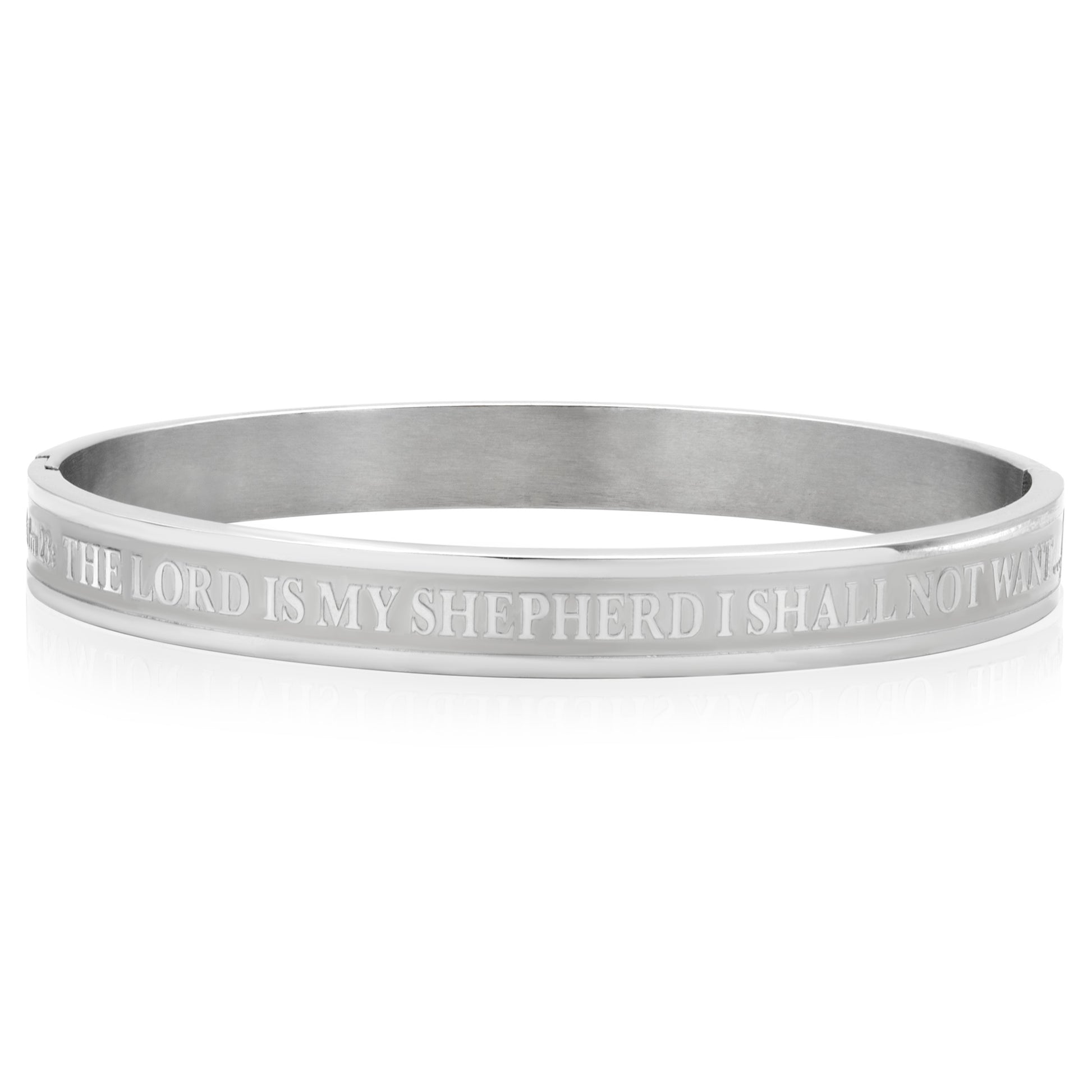 Inspirational Psalm 23 Steel Cuff Bracelet - Engraved Bible Verse Jewelry for Women