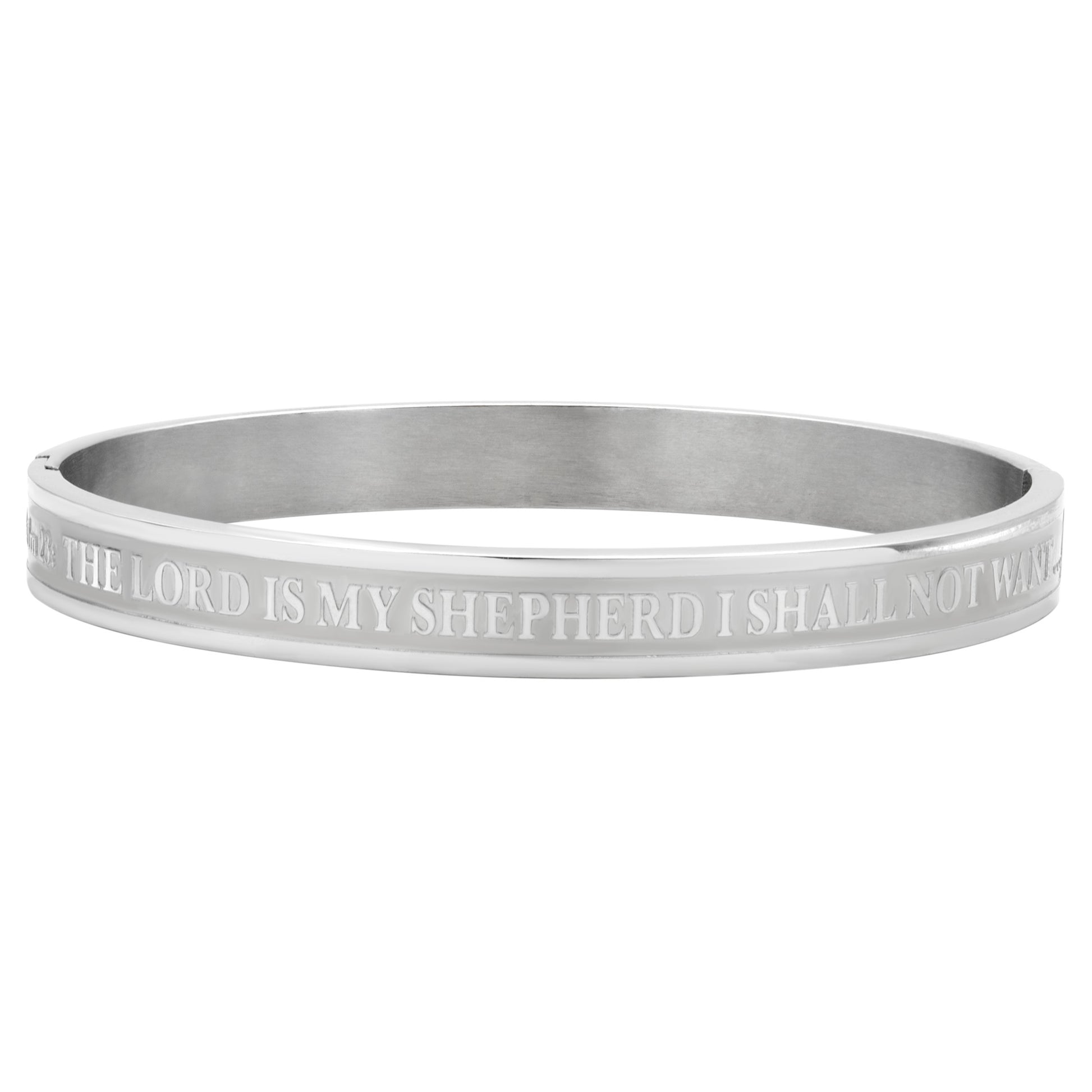 Inspirational Psalm 23 Steel Cuff Bracelet - Engraved Bible Verse Jewelry for Women