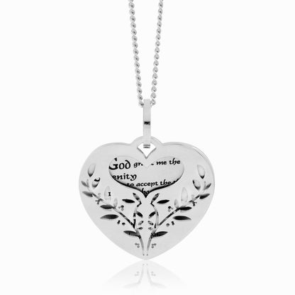 Serenity Prayer Open Heart Vine Cutout Steel Pendant Necklace