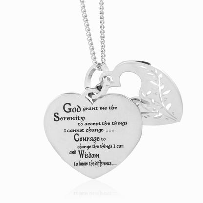 Serenity Prayer Open Heart Vine Cutout Steel Pendant Necklace