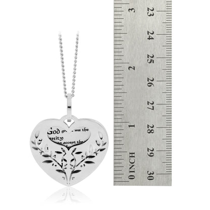 Serenity Prayer Open Heart Vine Cutout Steel Pendant Necklace