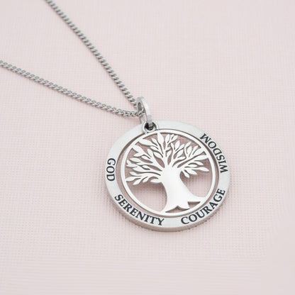 Inspirational "God Serenity Courage Wisdom" Family Tree Pendant Necklace