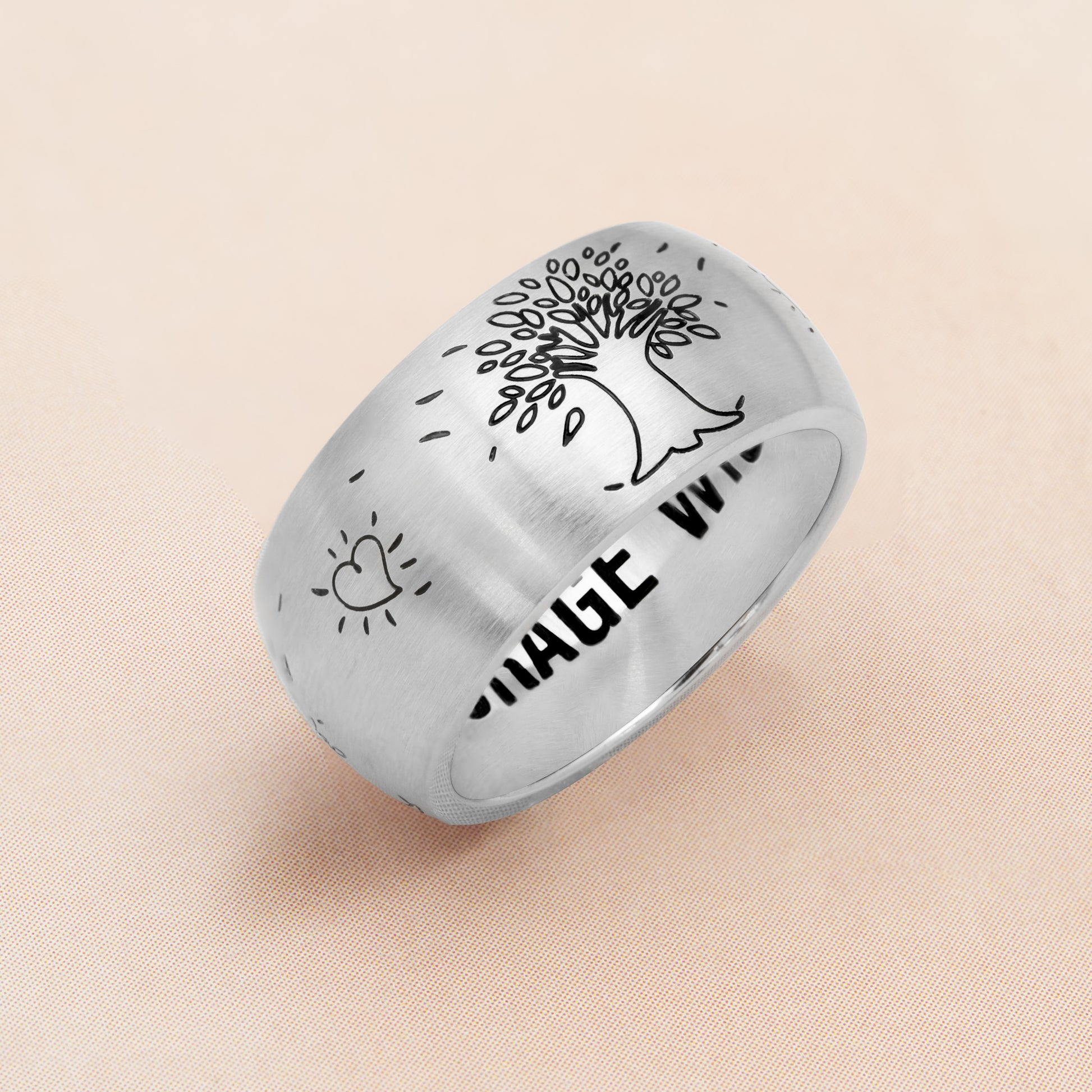 Inspirational God Serenity Wisdom Courage Family Tree Engraved Ring