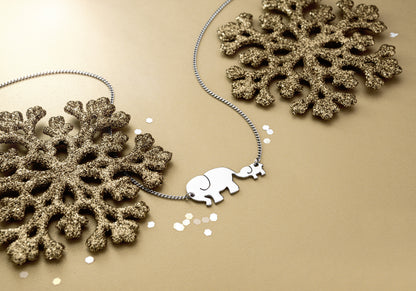 Stainless Steel Mother and Baby Elephant Pendant Necklace