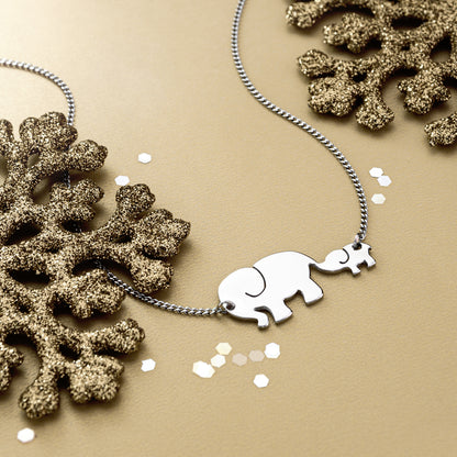 Stainless Steel Mother and Baby Elephant Pendant Necklace