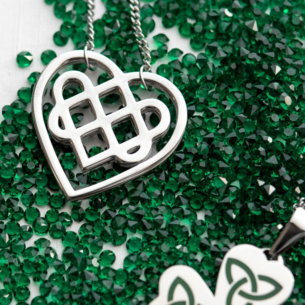Stainless Steel Celtic Infinity Knot Heart Pendant Necklace Irish Love Jewelry Gift