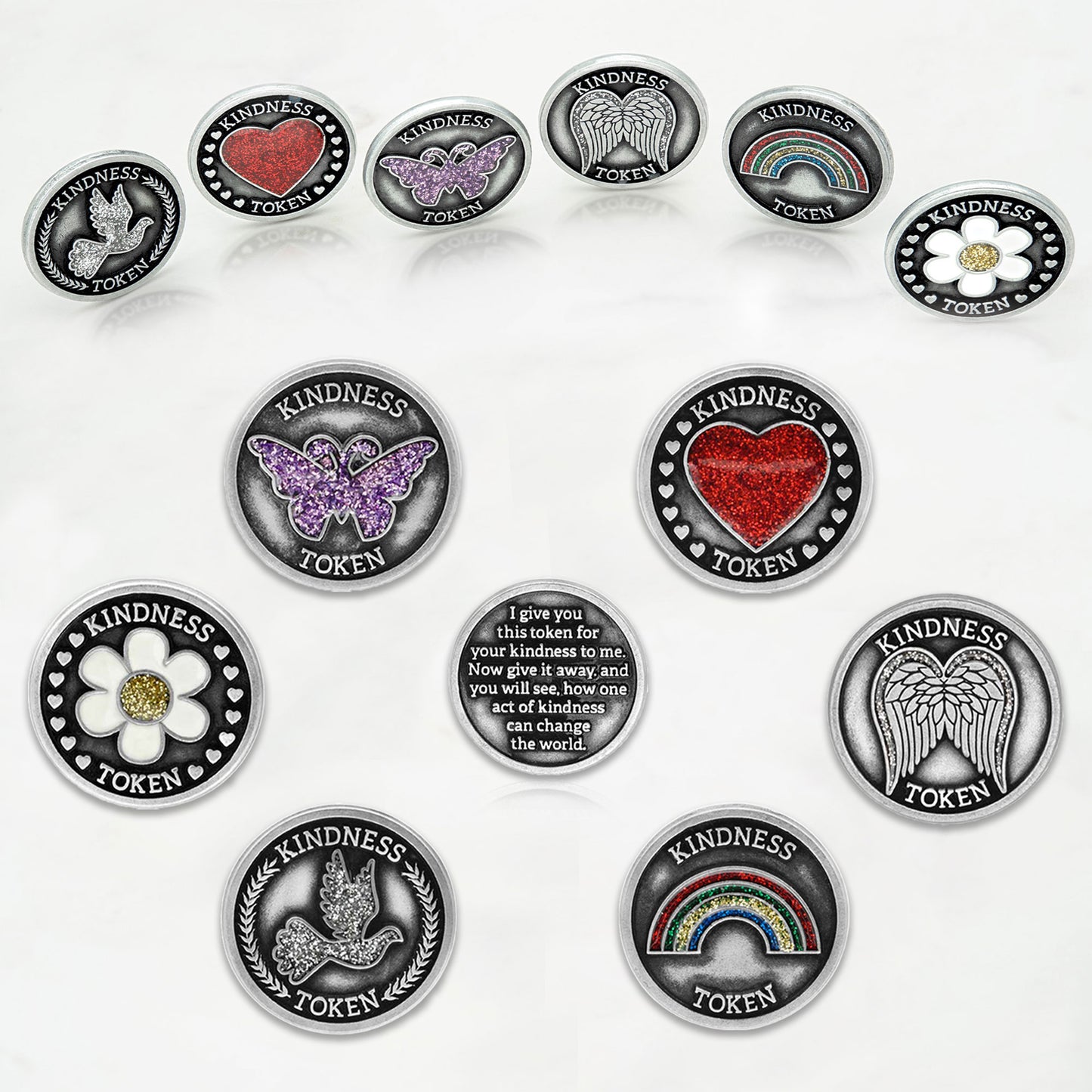 Kindness Tokens Pewter Appreciation Coins with Inspirational Messages Set of 3 or Collection of 12