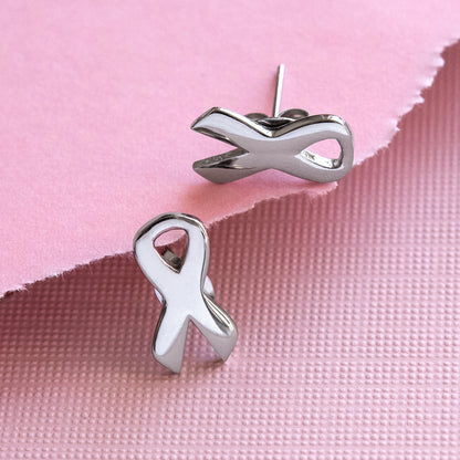 Steel Tone Cancer Awareness Ribbon Post Earrings - Meaningful Gift for Cancer Survivors & Fighters