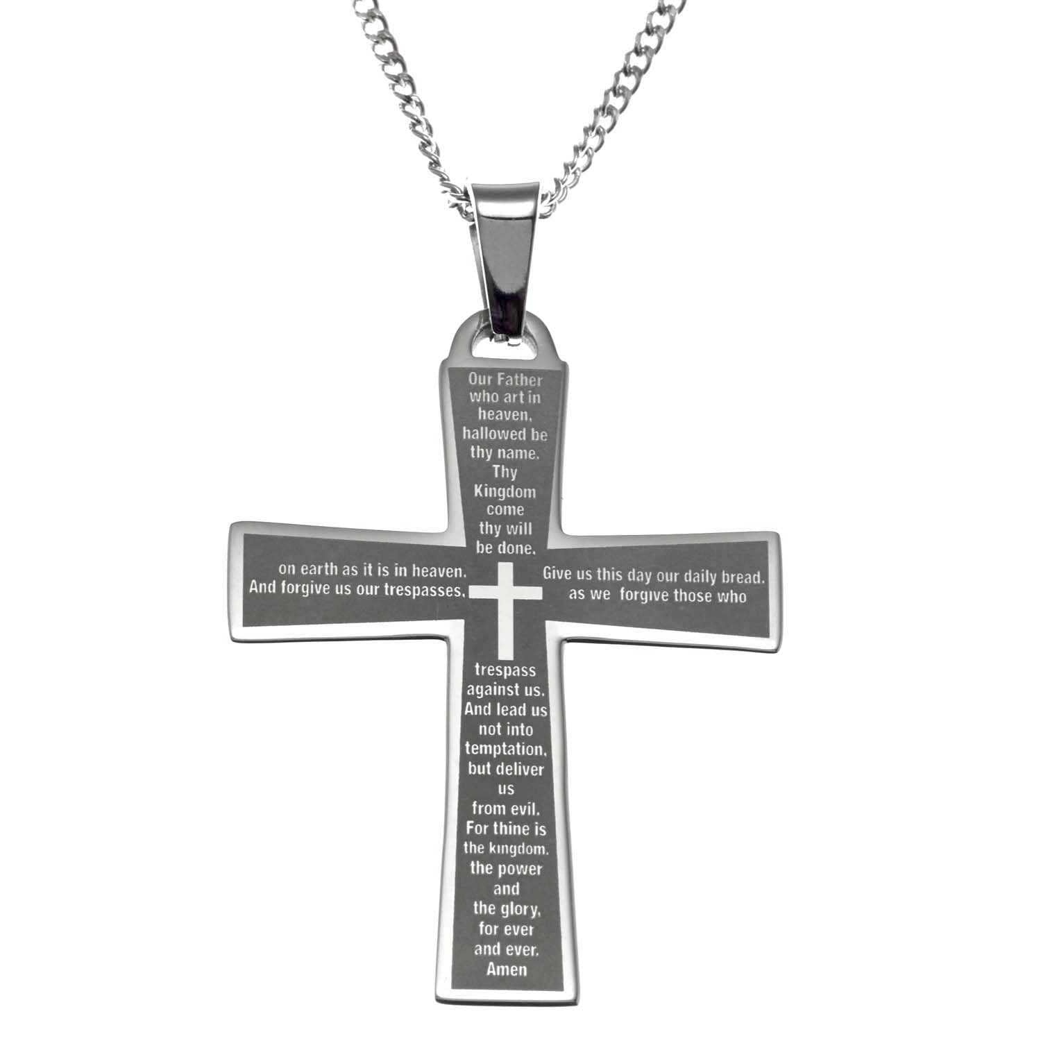 Stainless Steel Lord's Prayer Cross Pendant Necklace - Religious Jewel ...