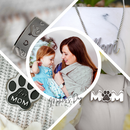 Paw Print "Mom" Pendant Necklace Perfect Gift for Dog Moms, Cat Moms & Pet Owners Stainless Steel Jewelry